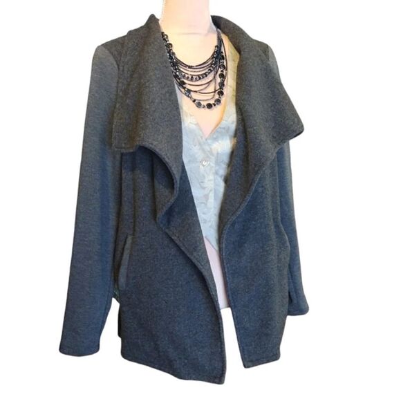 Doe & Rae Grey Two Tone Open Front Knit Cardigan with Pockets Medium - Picture 9 of 14